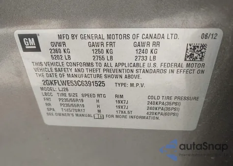 2012 GMC Terrain Slt-2 из США, поврежденный, VIN 2GKFLWE53C6391525